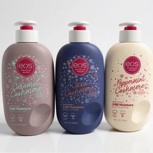 EOS Limited Holiday Lotion bundle of 3 Peppermint  Caramel & Cocoa Cashmere